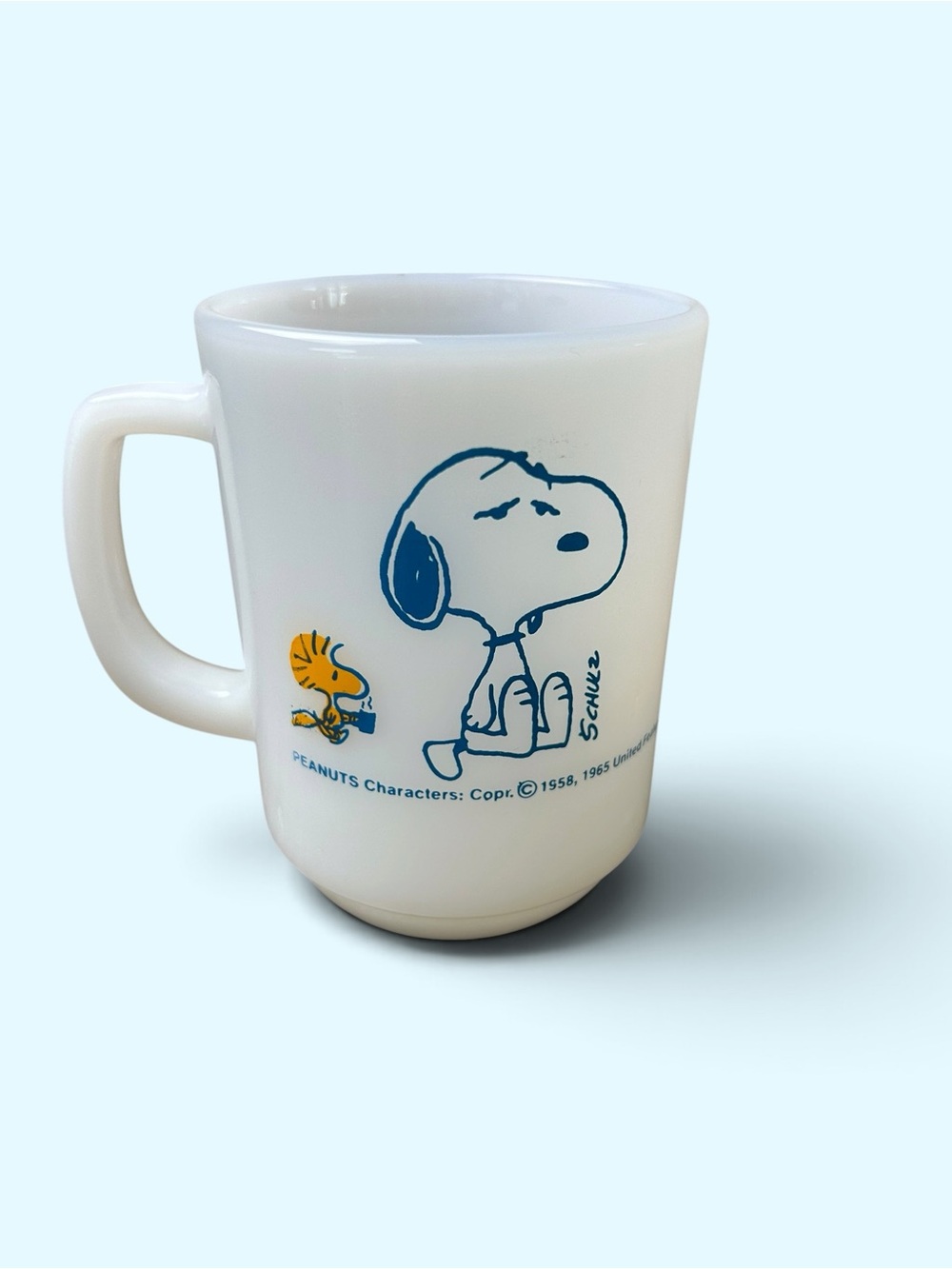 Vintage Fire-King Snoopy Woodstock Coffee Break Milk Glass Mug